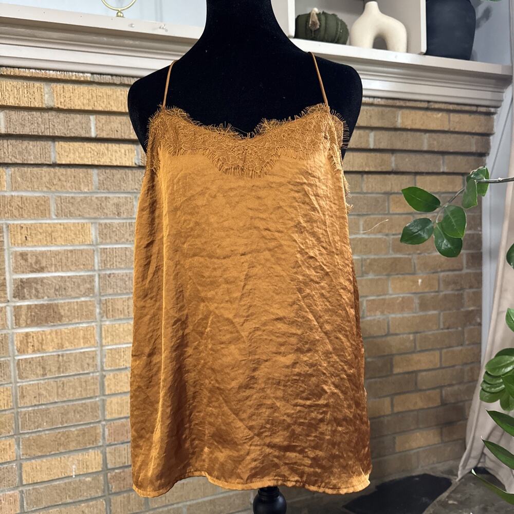 Nine West Carmel Brown Camisole Tank Top Size Medium Y2K Inspo Laced 2000s
